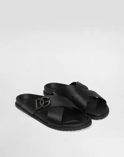 Dolce & Gabbana Calfskin Sandal In Black