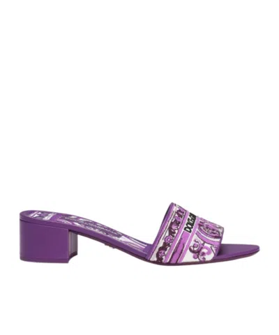 Dolce & Gabbana Embroidered Strap Slide Sandals With Low Block Heel In Purple