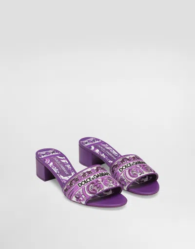 Dolce & Gabbana Embroidered Strap Slide Sandals With Low Block Heel In Purple
