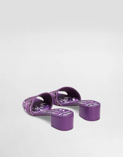 Dolce & Gabbana Embroidered Strap Slide Sandals With Low Block Heel In Purple