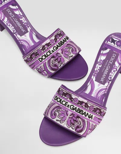 Dolce & Gabbana Embroidered Strap Slide Sandals With Low Block Heel In Purple