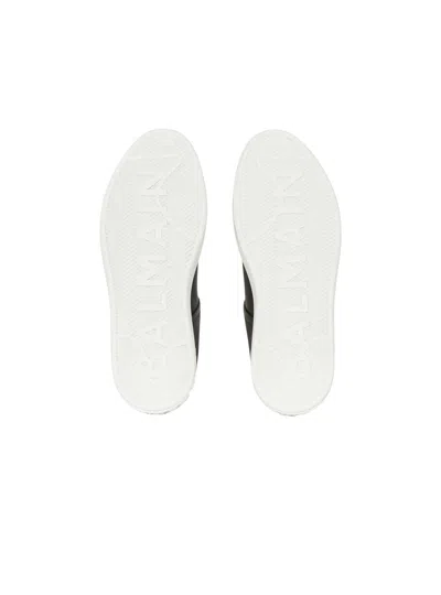 Balmain Round Toe Leather Sneakers With Flat Rubber Sole In Black