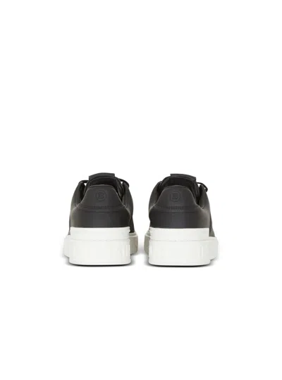 Balmain Round Toe Leather Sneakers With Flat Rubber Sole In Black