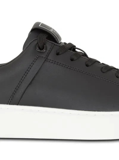Balmain Round Toe Leather Sneakers With Flat Rubber Sole In Black