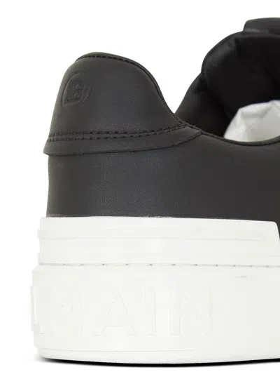 Balmain Round Toe Leather Sneakers With Flat Rubber Sole In Black