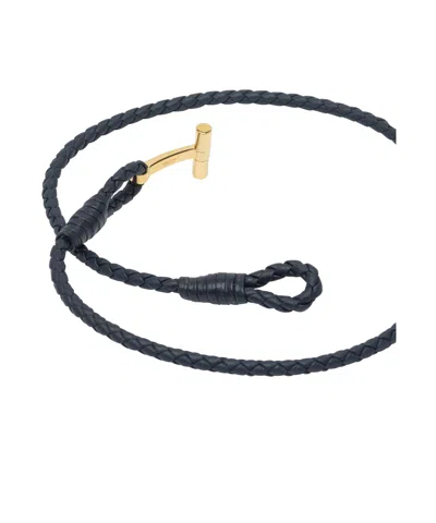 Tom Ford T-bar Braided Leather Bracelet In Blue