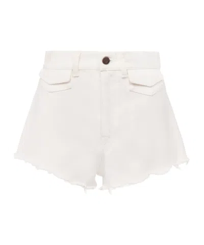 Chloé Casual Denim Shorts Featuring Frayed Hem In White