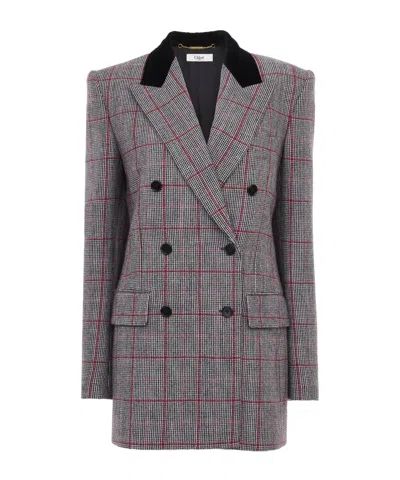 Chloé Black/white Checkered Wool Double-breasted Blazer In Gray