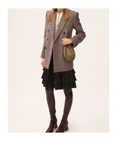 Chloé Black/white Checkered Wool Double-breasted Blazer In Gray