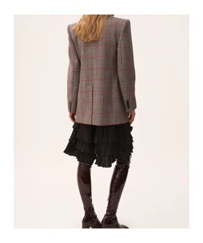 Chloé Black/white Checkered Wool Double-breasted Blazer In Gray
