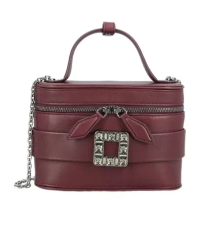 Roger Vivier Leather Vanity Bag Bordeaux With Rhinestone Buckle In Purple