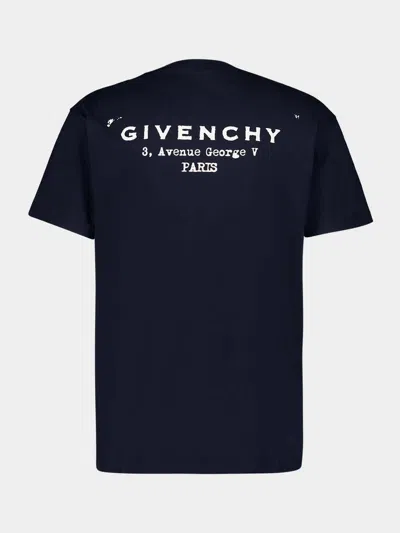 Givenchy Navy Cotton T-shirt With Bold White Logo Print In Blue