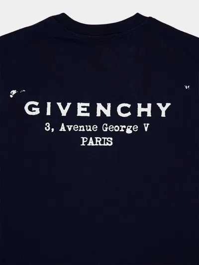 Givenchy Navy Cotton T-shirt With Bold White Logo Print In Blue