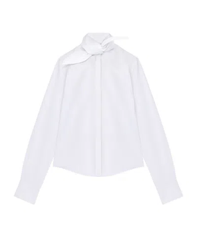 Alexander Mcqueen Tie-neck Cotton-poplin Shirt In White