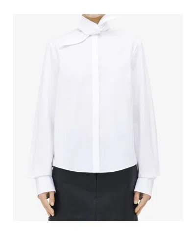 Alexander Mcqueen Tie-neck Cotton-poplin Shirt In White