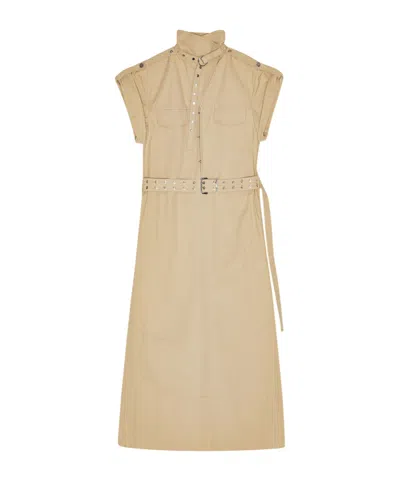 Ganni Classic Summer Suiting Cowl Neck Long Dress In Neutral