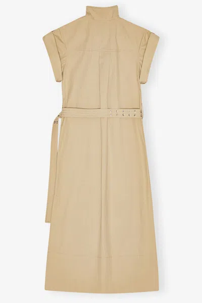 Ganni Classic Summer Suiting Cowl Neck Long Dress In Neutral