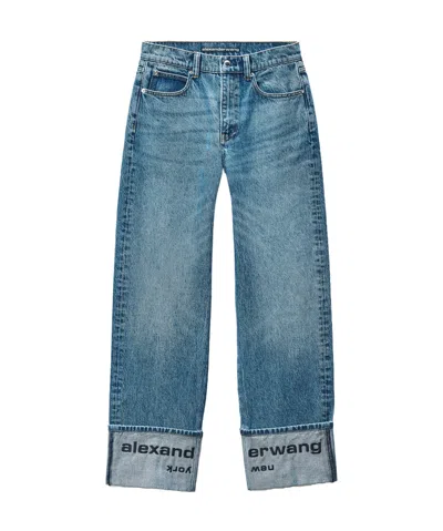 Alexander Wang Indigo Logo-embroidered Mid-rise Jeans In Blue
