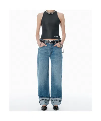 Alexander Wang Indigo Logo-embroidered Mid-rise Jeans In Blue