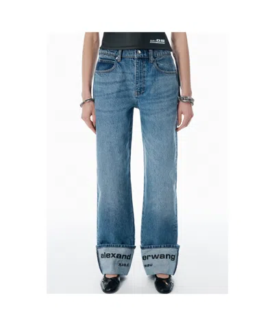 Alexander Wang Indigo Logo-embroidered Mid-rise Jeans In Blue