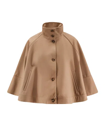 Max Mara Fulcro Cropped Water Repellent Gabardine Cloak In Colonial In Brown