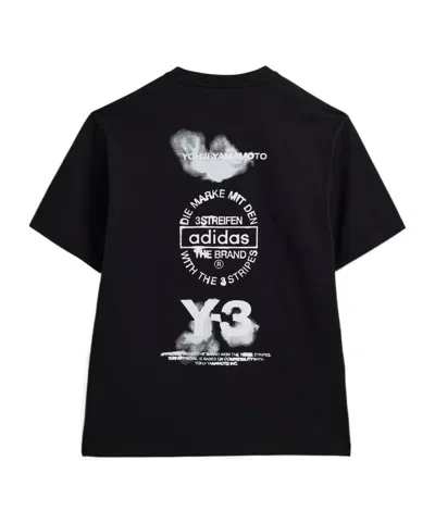 Y-3 Adidas Back Print Short Sleeved Cotton T-shirt Clothing In Black