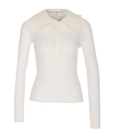 Chloé White Henley Shirt In Wool Knit