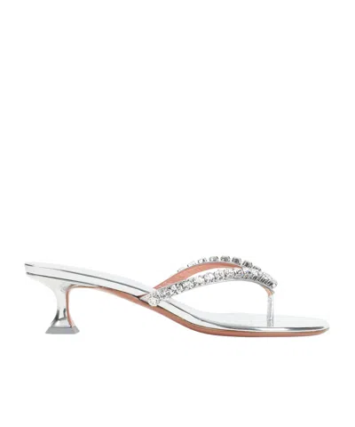 Amina Muaddi Sabot Infradito Gigi In Pelle Argento  Donna In Metallic