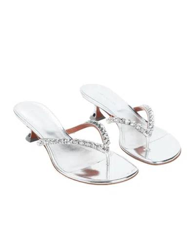 Amina Muaddi Sabot Infradito Gigi In Pelle Argento  Donna In Metallic