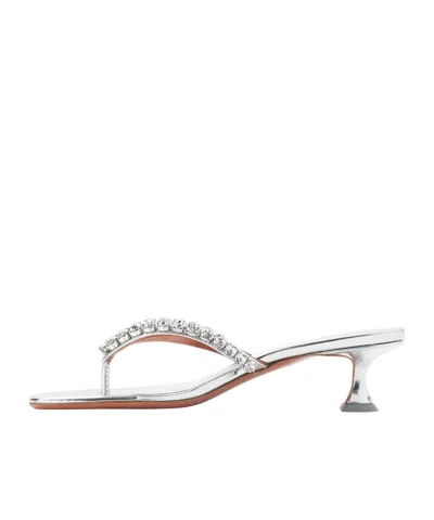 Amina Muaddi Sabot Infradito Gigi In Pelle Argento  Donna In Metallic