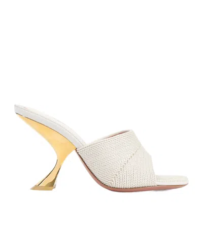 Amina Muaddi Textured Sandals With Gold Accented 9cm Heel In White
