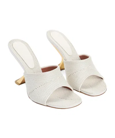 Amina Muaddi Textured Sandals With Gold Accented 9cm Heel In White