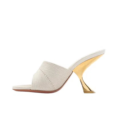 Amina Muaddi Textured Sandals With Gold Accented 9cm Heel In White