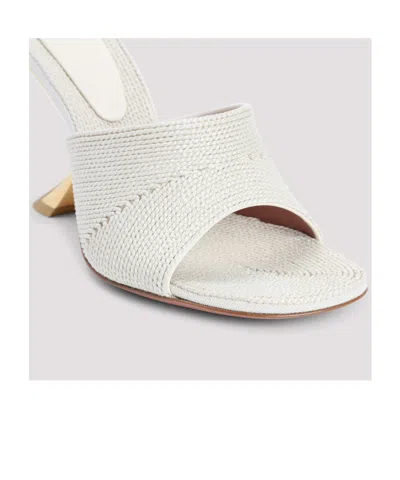Amina Muaddi Textured Sandals With Gold Accented 9cm Heel In White