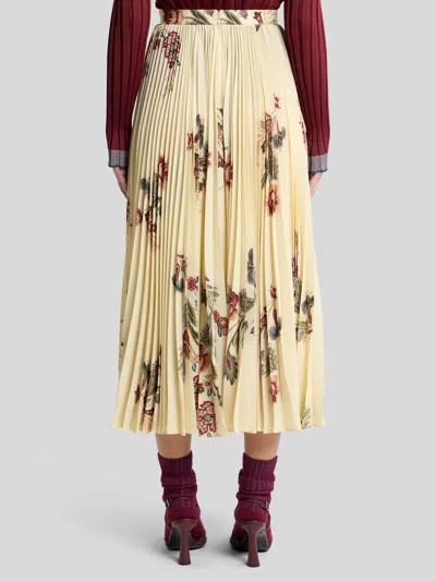 Etro Pleated Midi Skirt With Floral Print In Yellow