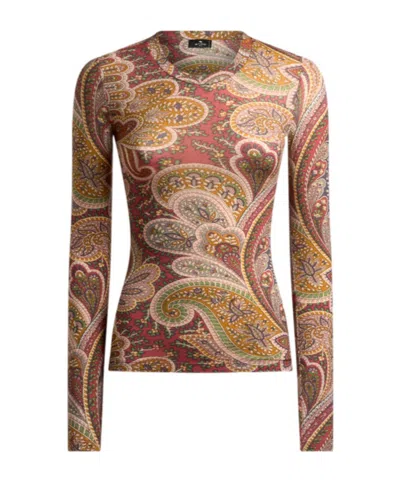 Etro Women Yellow Wool Blend Top In Brown
