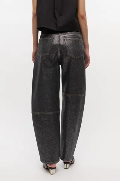 Ganni Wide Leg Trousers Metallic Finish Pockets In Black