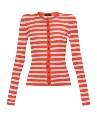Dolce & Gabbana Striped Viscose Cardigan In Orange