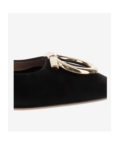 Ferragamo Suede Gancini Heeled Ballerina With Gold Hardware In Black