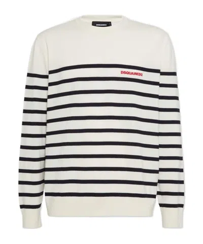 Dsquared2 Wool Sweater With Striped Pattern In Neutral