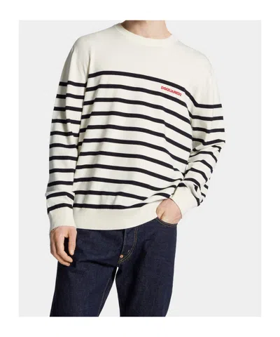 Dsquared2 Wool Sweater With Striped Pattern In Neutral
