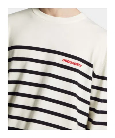 Dsquared2 Wool Sweater With Striped Pattern In Neutral