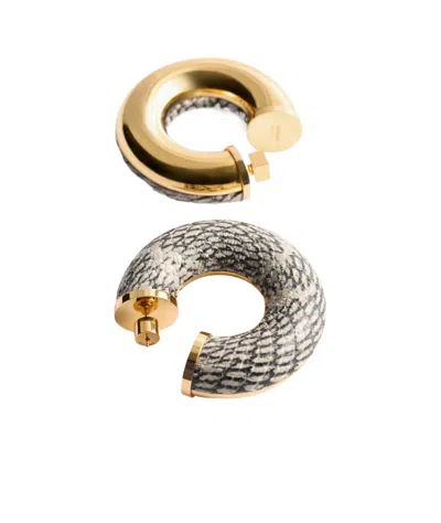 Jacquemus The Mojave Gold-tone And Snake-effect Leather Hoop Earrings In Metallic