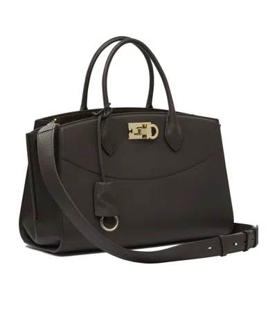 Ferragamo Large Studio Leather Top Handle Bag In Brown