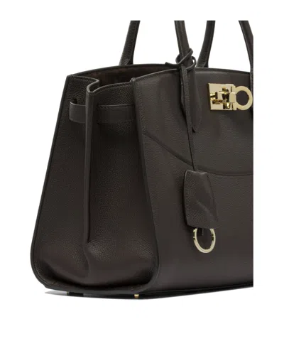 Ferragamo Large Studio Leather Top Handle Bag In Brown