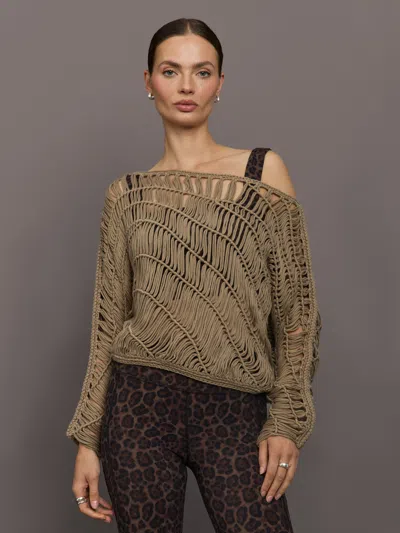 Carbon38 Crochet Off Shoulder Sweater In Brown