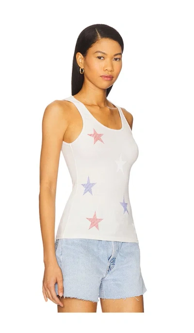 Lauren Moshi Esmerelda Mini Stripe Stars Basic Fitted Tank In White