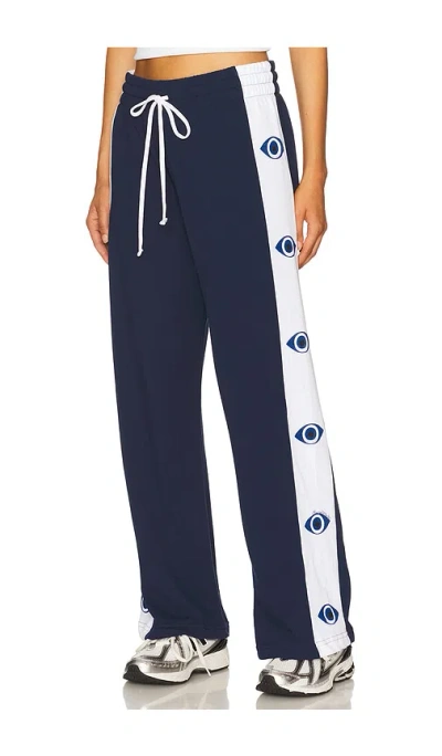 Lauren Moshi Destri Evil Eye Stripe Track Pant In Blue