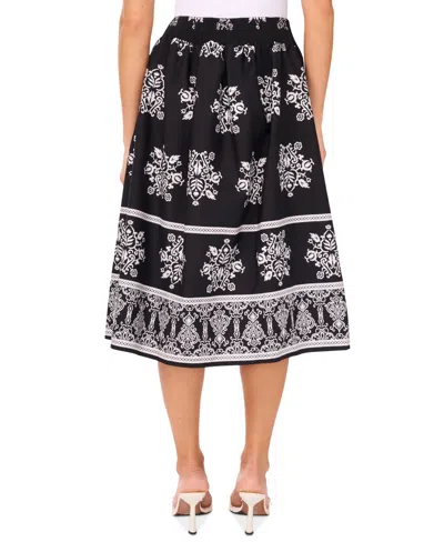 Cece Women's Smocked-waist Border-print Midi Skirt In Black