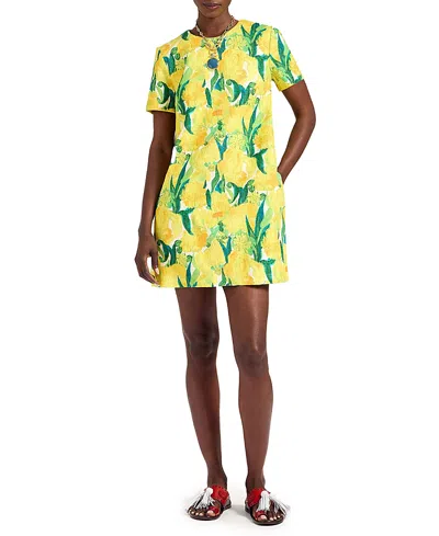 La Doublej Swing Lemon-print Shift Mini Dress In Yellow